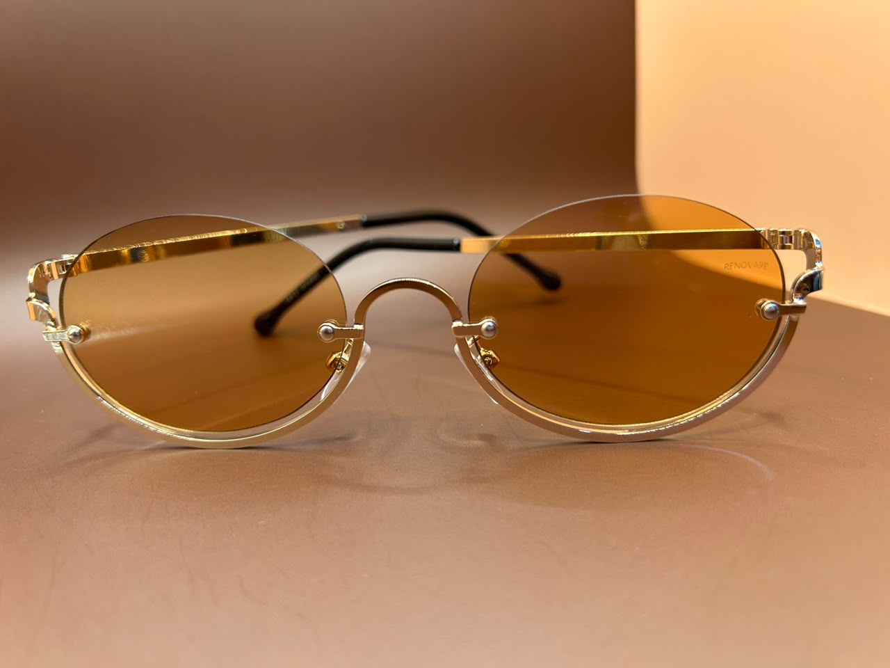 Óculos Solar Vintage Rimless Renovare Metal Dourado