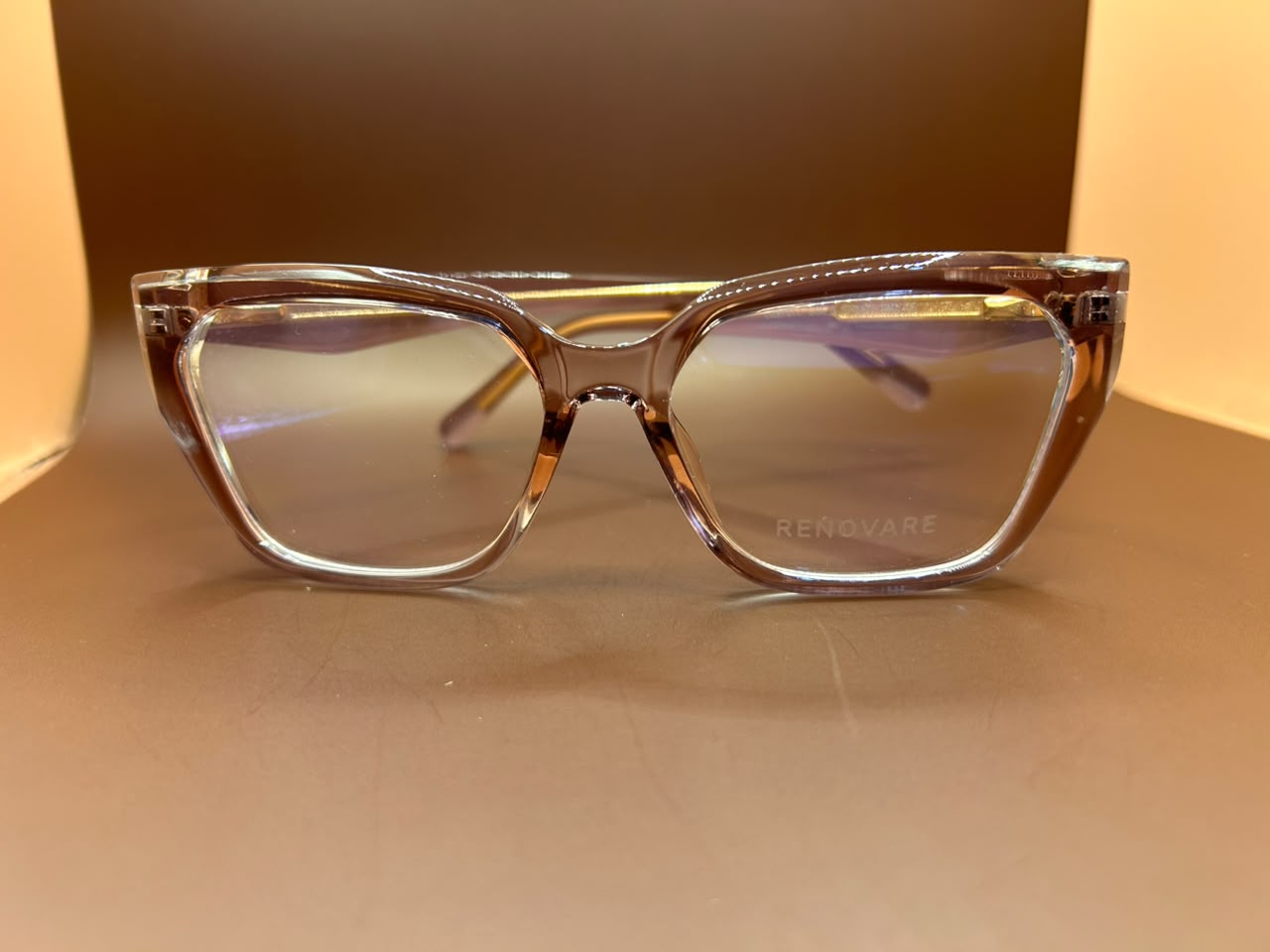 Armação Feminina Renovare em Acetato Cristal Rosê com Detalhe Dourado